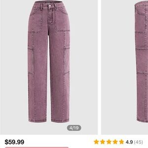 Mauve Pink Wide-Leg Cargo Jeans
